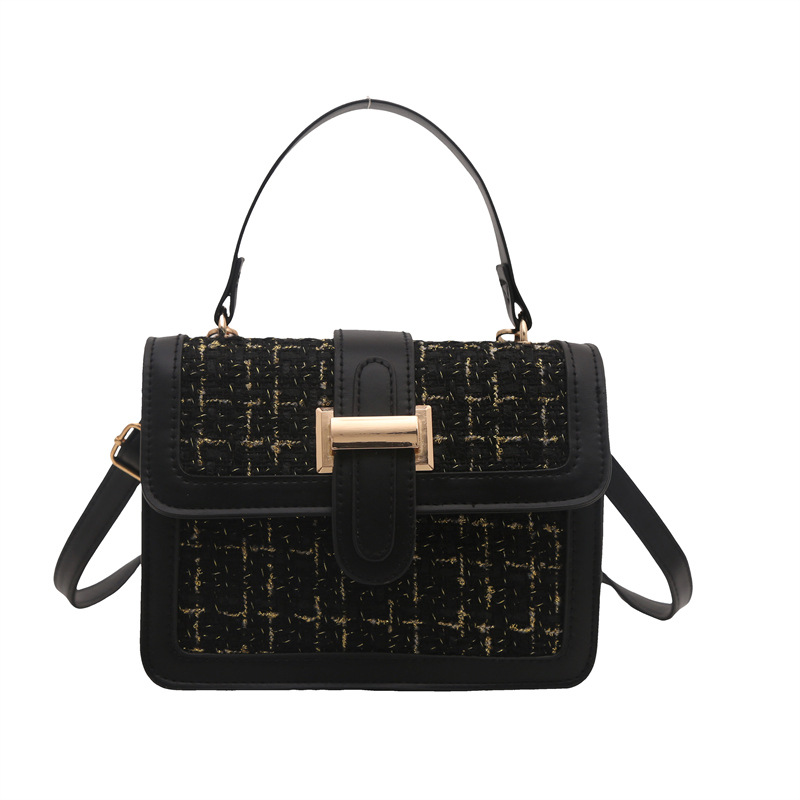 This is a new winter 2024 Korean-style simple and high-quality square women's bag made of woolen checkered fabric Item Picture
