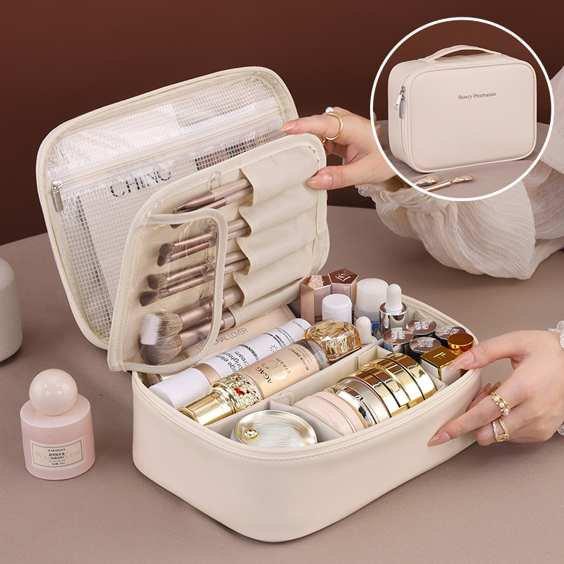 New cross-border freely partitioned makeup bag with large capacity and high-end feel, portable travel toiletry bag with a minimum order of one full figure