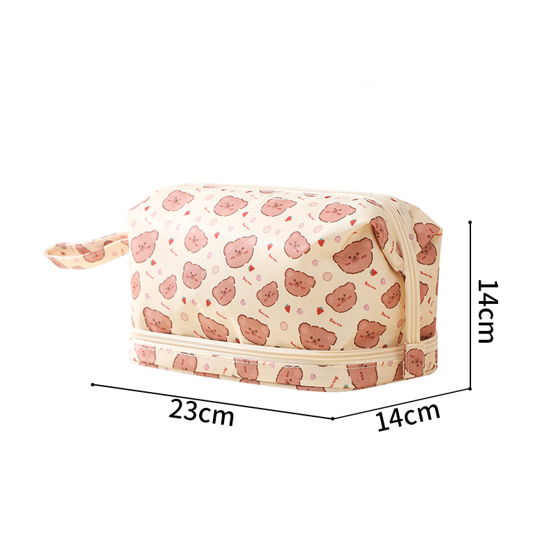 Runhui Twill Double-layer cosmetic Bag, patterned business trip and travel toiletry bag, large-capacity double-layer cosmetics storage bag Item Picture