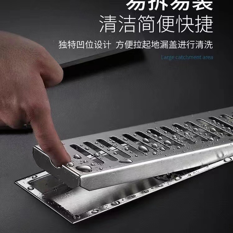 304 stainless steel floor drain, large-capacity long strip drainage drain, toilet deodorization, bathroom, outdoor floor drain, shower head, universal Application Scenario