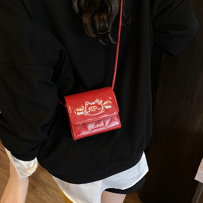 High-end mini crossbody bag for women in summer, red envelope embroidery, cute cat chain bag, girls' coin purse wholesale Specification drawing