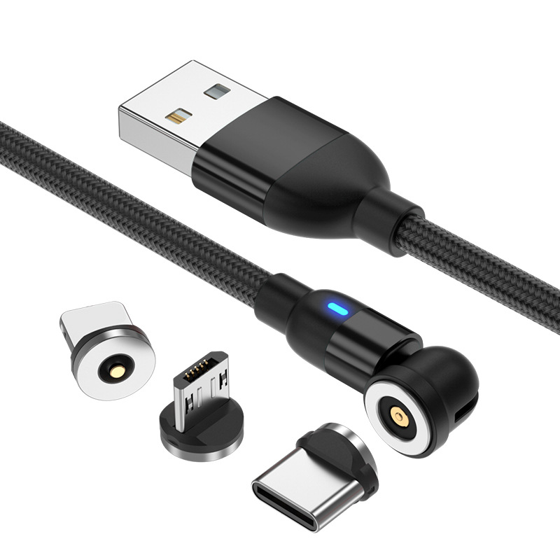 Rotating magnetic charging cable, 540-degree blind suction circular magnetic data cable, three-in-one bent mobile game magnetic cable Item Picture
