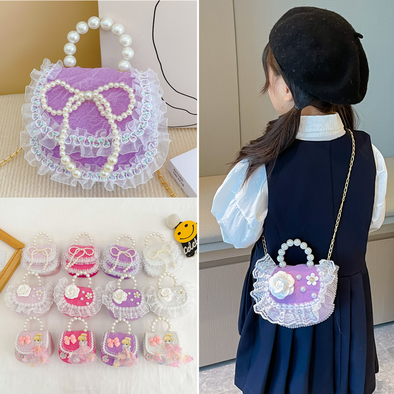 New girls' bag, pearl handbag, stylish princess chain, children's crossbody accessory, coin purse wholesale, single shoulder full figure