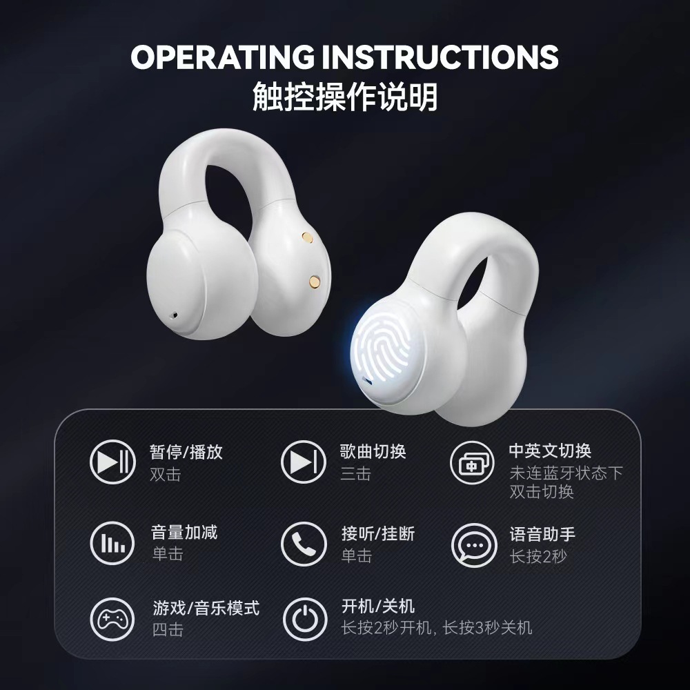 Cross-border bestseller ear-clip Bluetooth headphones, non-in-ear sports mini wireless headphones, private mold in stock in Huaqiangbei details Picture