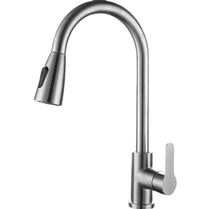 Cross-border stainless steel pull-out faucet, kitchen sink, telescopic two-position switch, hot and cold faucet rotation Specification drawing