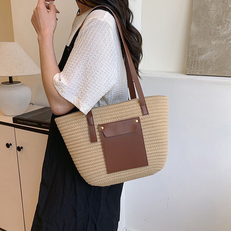 Summer woven bag for Women 2025 New Style, trendy vacation style straw woven bag, large capacity hand-held tote bag, vegetable basket bag Specification drawing
