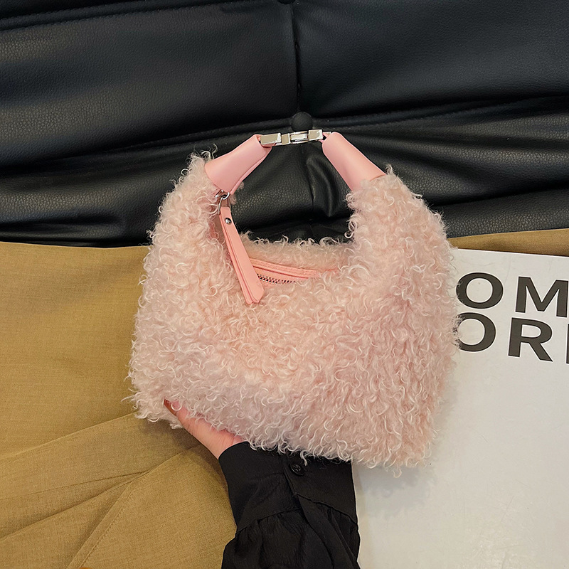 Fluffy bag for women 2024 New style casual and cute single-shoulder crossbody bag, Korean-style versatile furry armpit commuter bag details Picture