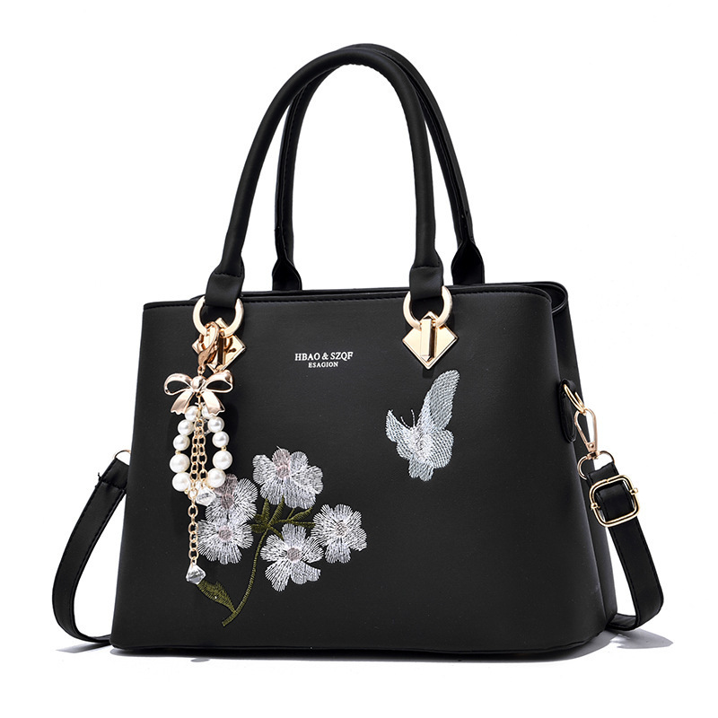 New women's fashionable bow pendant handbag, trendy women's embroidered single-shoulder crossbody bag, mom's bag Item Picture