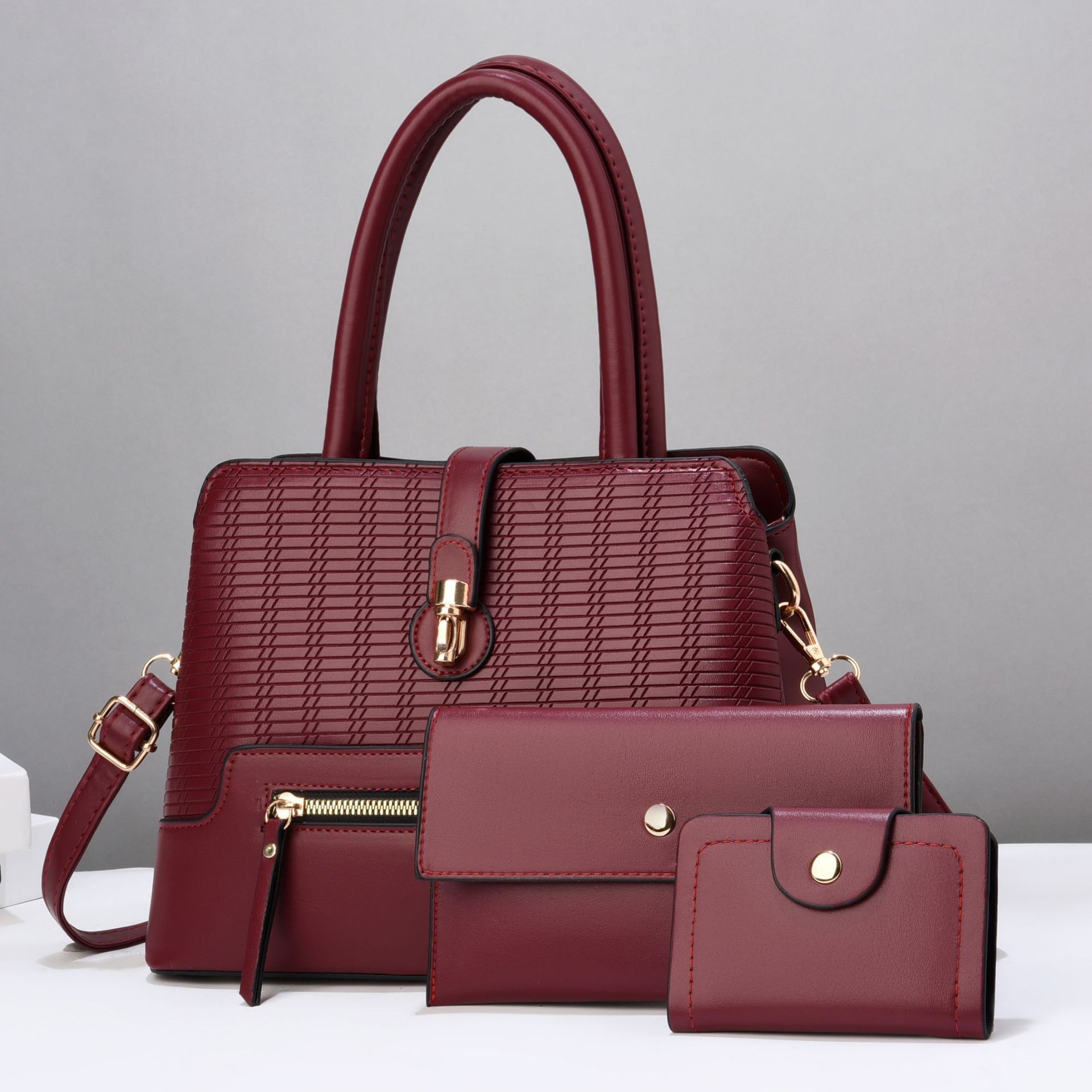 2024 Cross-border handbag three-piece set, versatile women's bag, new trendy single-shoulder bag, simple shell bag, crossbody bag details Picture