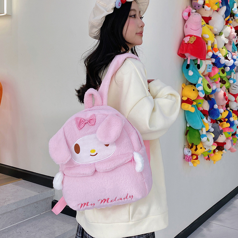 Sanrio Cartoon Kuromi plush Bag, large capacity backpack for students, cute and sweet storage bag for girls going out details Picture