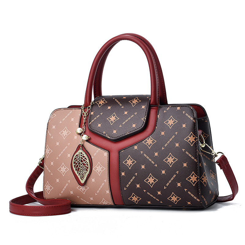 Printed women's bag 2023 New style fashionable middle-aged mom bag, large capacity retro hand-held shoulder bag Item Picture