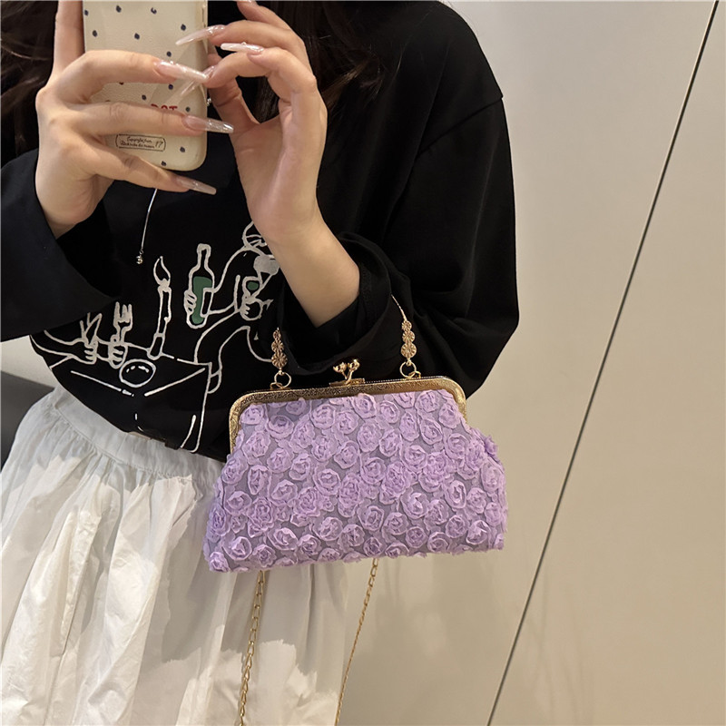 New Chinese-style cheongsam bag, dinner bag, mini handbag, cross-cut texture flower chain bag details Picture
