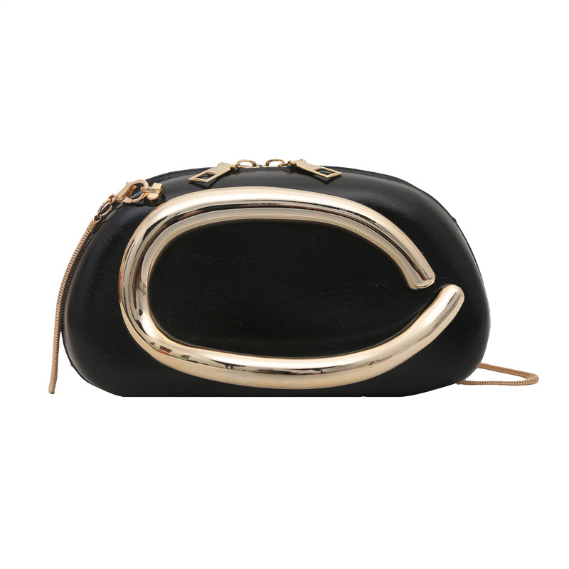 2025 New style personalized round box hand-held dinner bag, small bag, retro hardware metal handle chain crossbody bag Item Picture