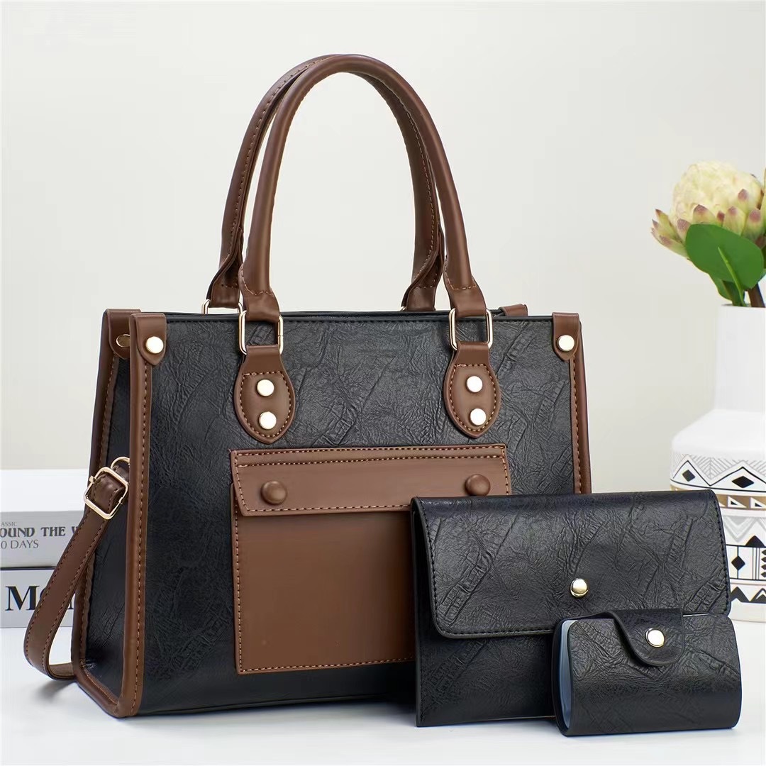 Quality three-piece set 2024 new retro pattern simple texture mother-and-child bag, large capacity cross-border single-shoulder hand-carry women's bag full figure