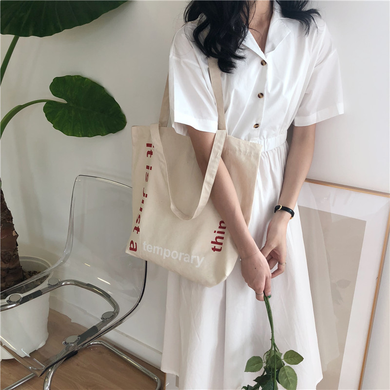 E115 Korean large-capacity single-shoulder bag ulzzang Harajuku simple student canvas bag hand-held shopping bag large bag Specification drawing