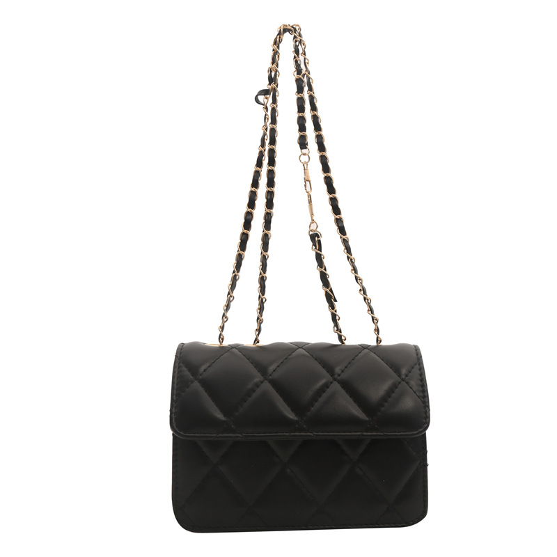 Diamond-patterned embroidered thread handbag for women, new high-quality flip cover small square bag, solid color, elegant, single-shoulder crossbody bag for women, trendy Item Picture