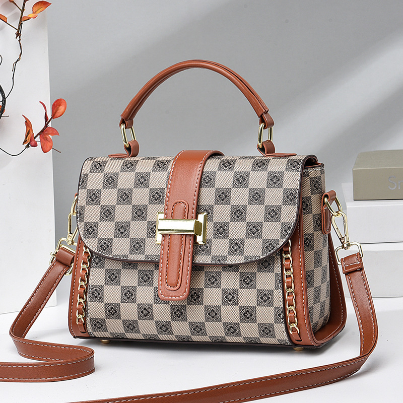 The checkered small square bag 2023 new style fashionable printed handbag, simple and elegant Korean-style trendy single-shoulder crossbody bag details Picture