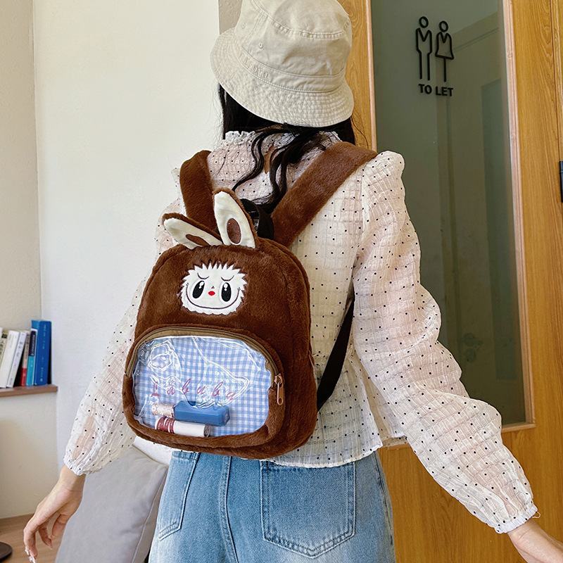New Japanese-style pain bag, cute and girlish checkered transparent backpack, cartoonish personality, a gift for classes, outings and birthdays Specification drawing