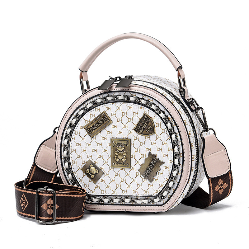 This year's trendy bag for women: 2023 New trendy badge retro print crossbody bag, ins fashionable and high-quality small round bag Item Picture
