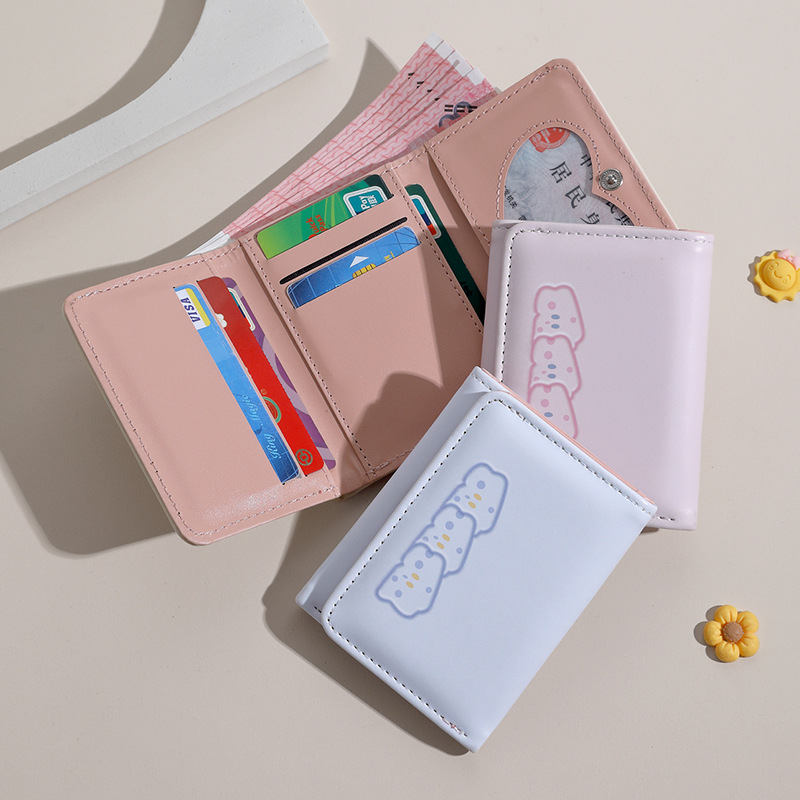New cute PU wallet, short cheese wallet for women on Instagram, fresh and clean card case, multi-functional three-fold wallet Application Scenario