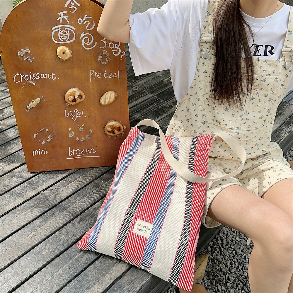 44204 woven colorful striped contrasting color women's hand bag, shoulder bag for class, commuting, crossbody, underarm bag for women Specification drawing