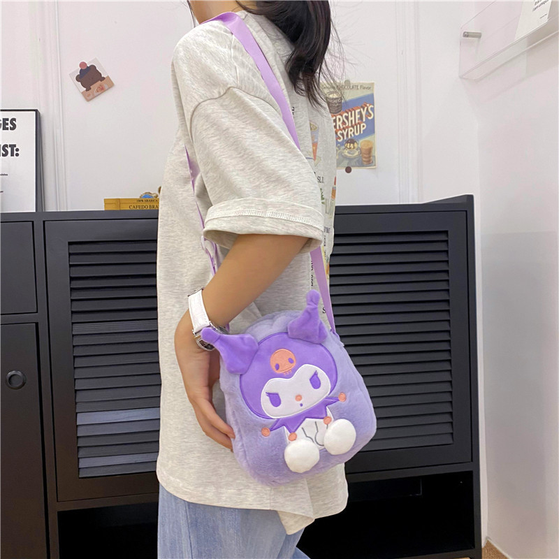 Cartoon fashion plush toy, girlish single-shoulder bag, Kuromi Melody doll bag, gift accessories, crossbody bag full figure