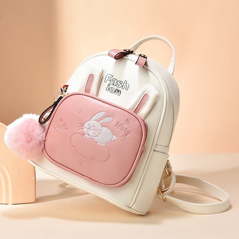 Japanese-style Instagram soft girl, sweet lady, cute girl, student backpack, schoolbag, girl embroidered rabbit backpack details Picture