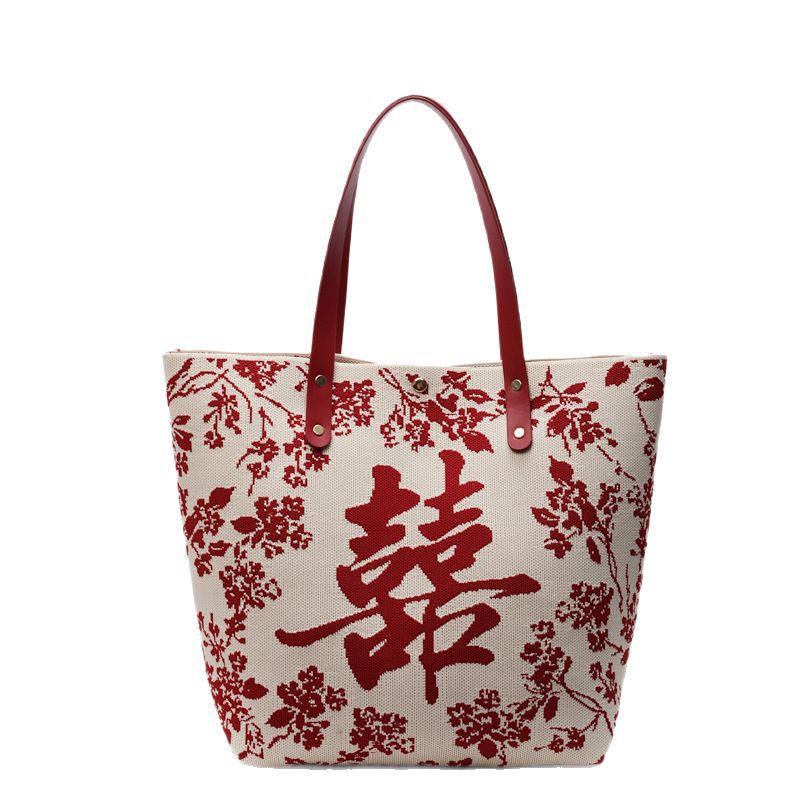 New Chinese-style embroidered texture large-capacity tote bag for women 2025, a trendy, fashionable and casual single-shoulder bag Item Picture