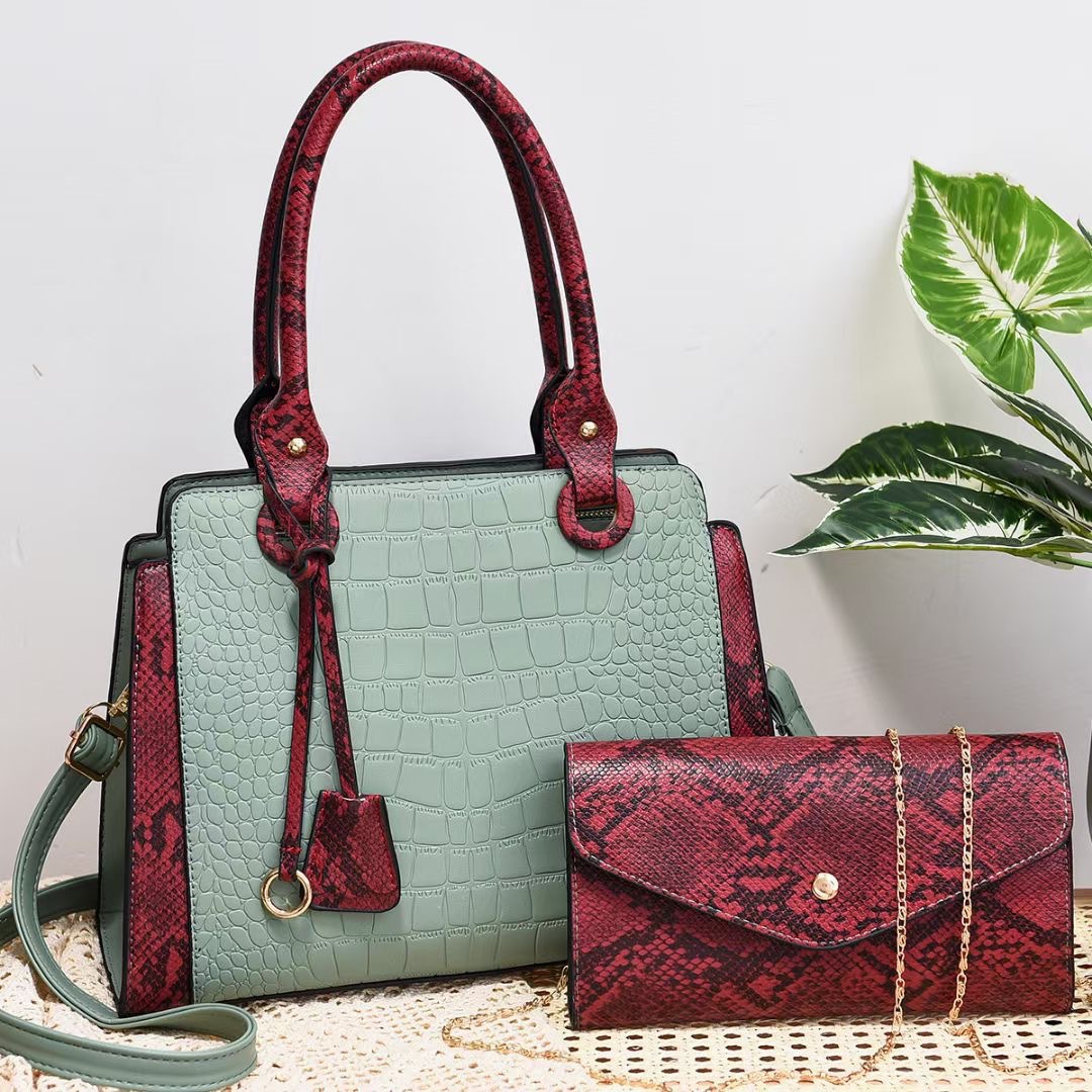 2022 New trendy and fashionable snake-patterned patchwork fashionable mother-and-child bag, crossbody women's bag, large-capacity handbag for foreign trade Specification drawing