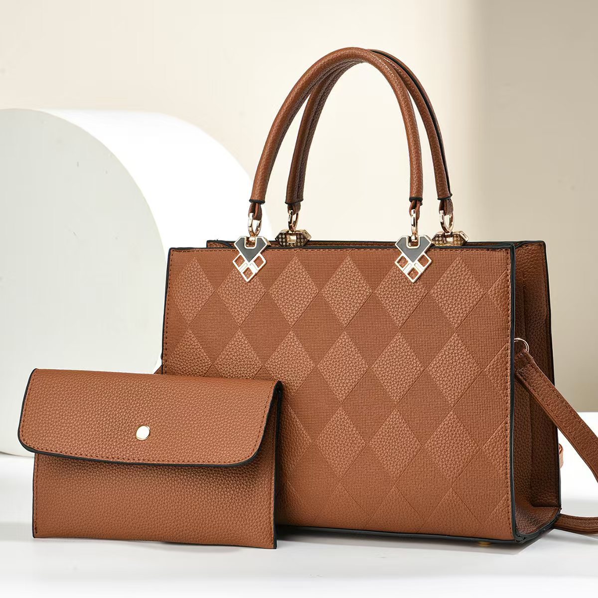 Two-piece bag set 2024 new style practical and fashionable square checkered mother handbag, elegant single-shoulder bag, trendy crossbody bag Specification drawing