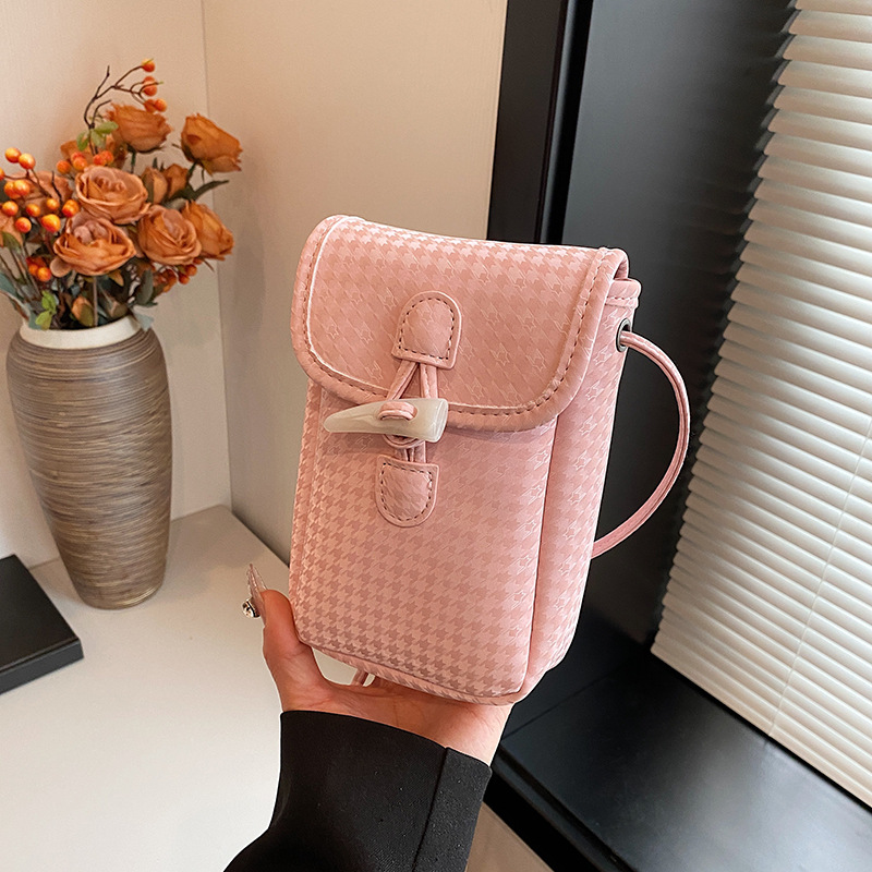 A simple and mini women's 2025 new vertical single-shoulder phone bag, an Instagram trendy lightweight checkered crossbody bag details Picture