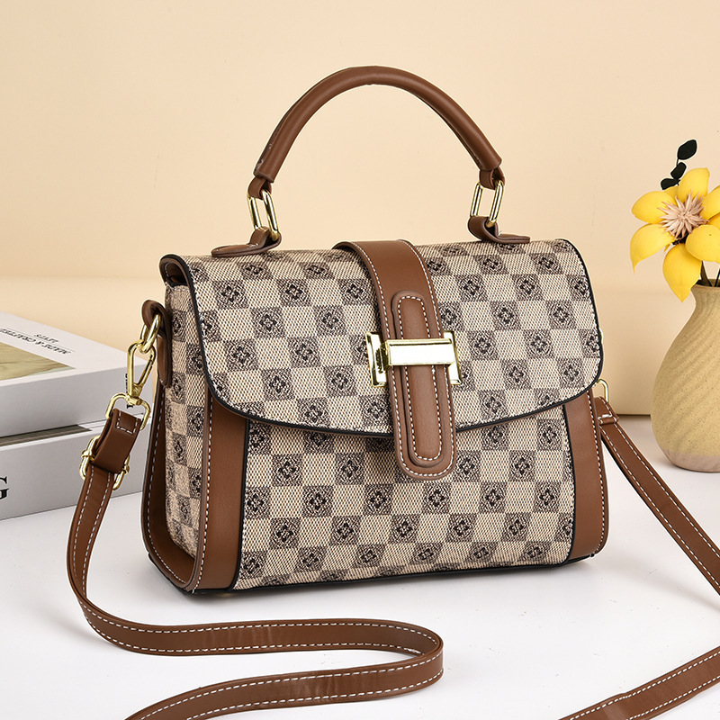 "Checkered women's bag 2023 New style fashionable checkered print small square bag Korean version color-matched single-shoulder crossbody bag consignment. full figure