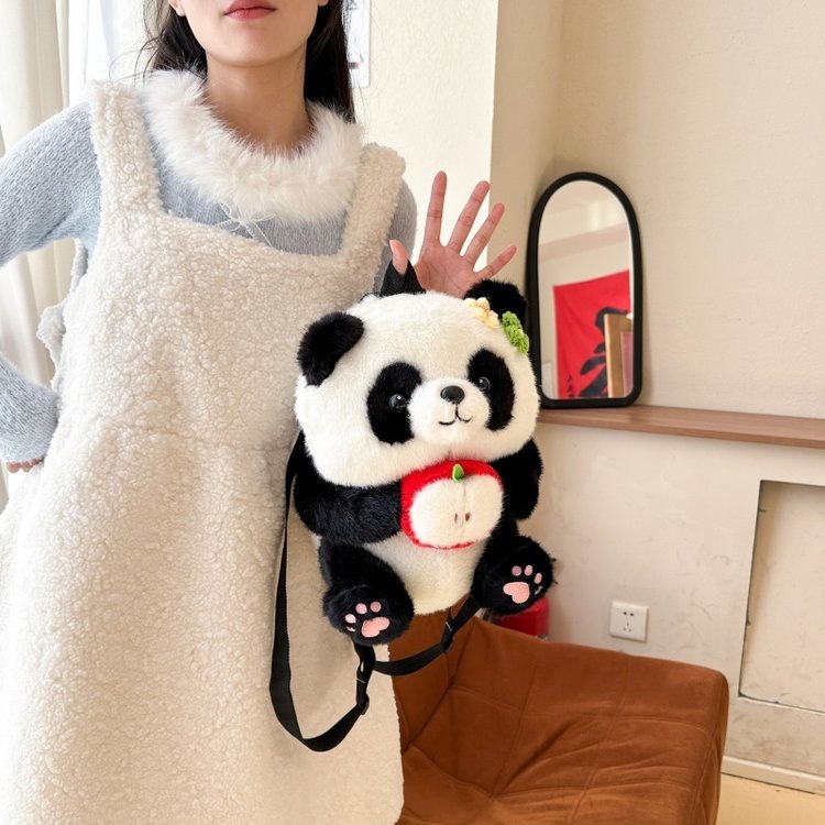 New cute panda flower flower doll backpack backpack, cartoon children's doll, panda souvenir plush bag for girls Application Scenario