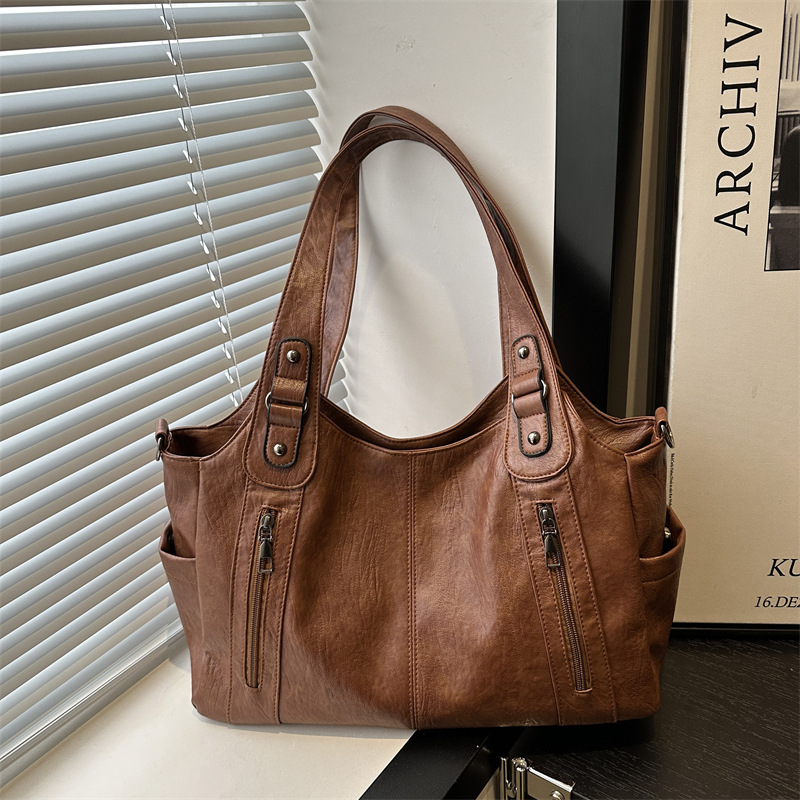 Casual solid color versatile tote bag, crossbody bag, high-end large-capacity summer single-shoulder bag, hand-carry underarm bag for women full figure