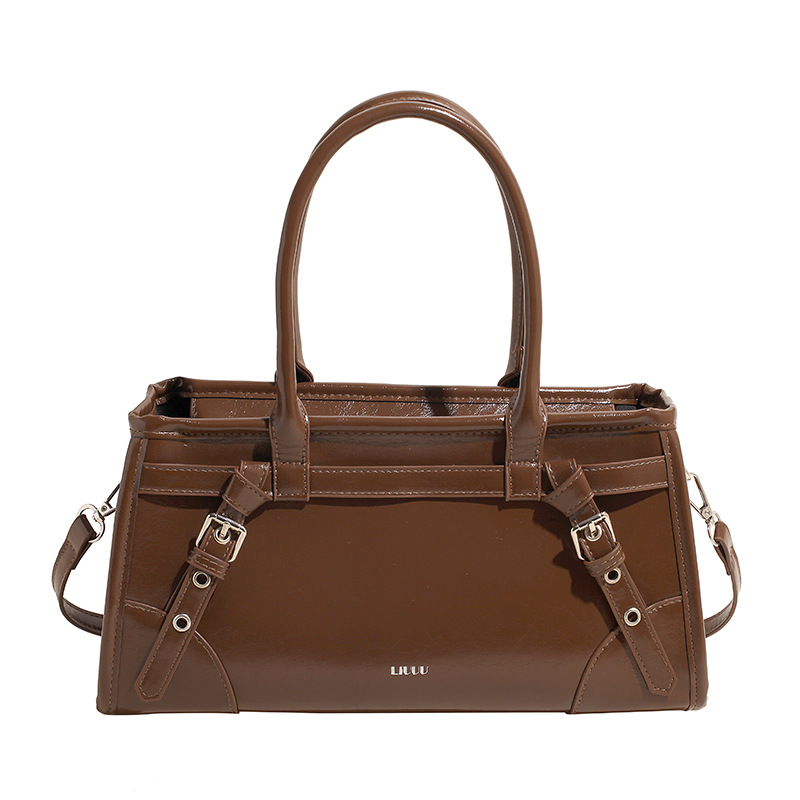 A simple and retro motorcycle bag for women, 2024 new high-end textured tote bag, single-shoulder, crossbody and hand-carry large-capacity bag Item Picture