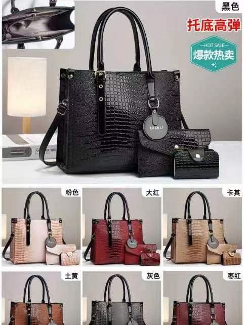 Multi-layer women's handbag three-piece set Mom bag 2023 New style fashionable large-capacity crocodile print single-shoulder crossbody bag full figure