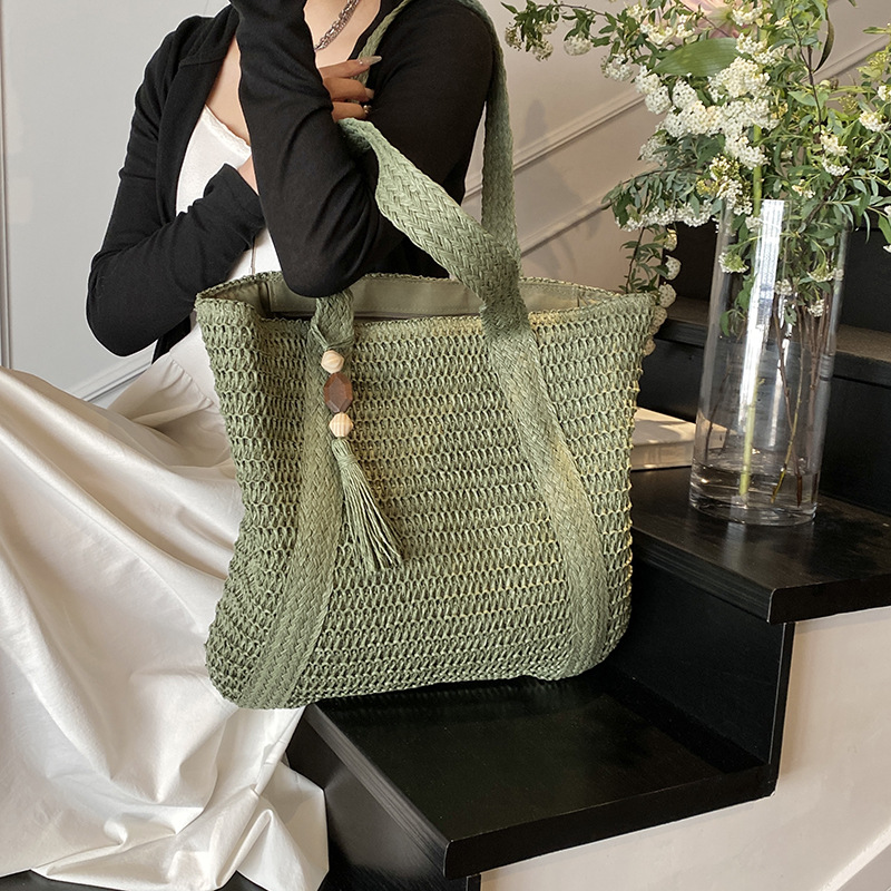 2025 New straw beach woven handbag, women's tassel hollowed-out large-capacity tote bag, vacation handbag Specification drawing