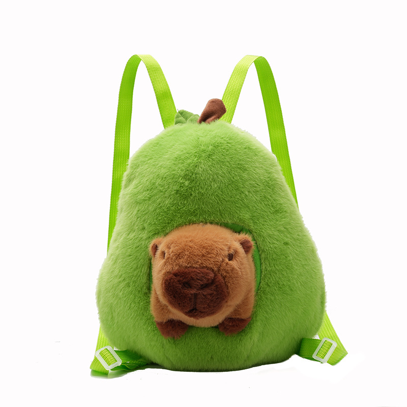 New avocado capybara backpack, cute plush Capybara backpack, cartoon plush bag Item Picture