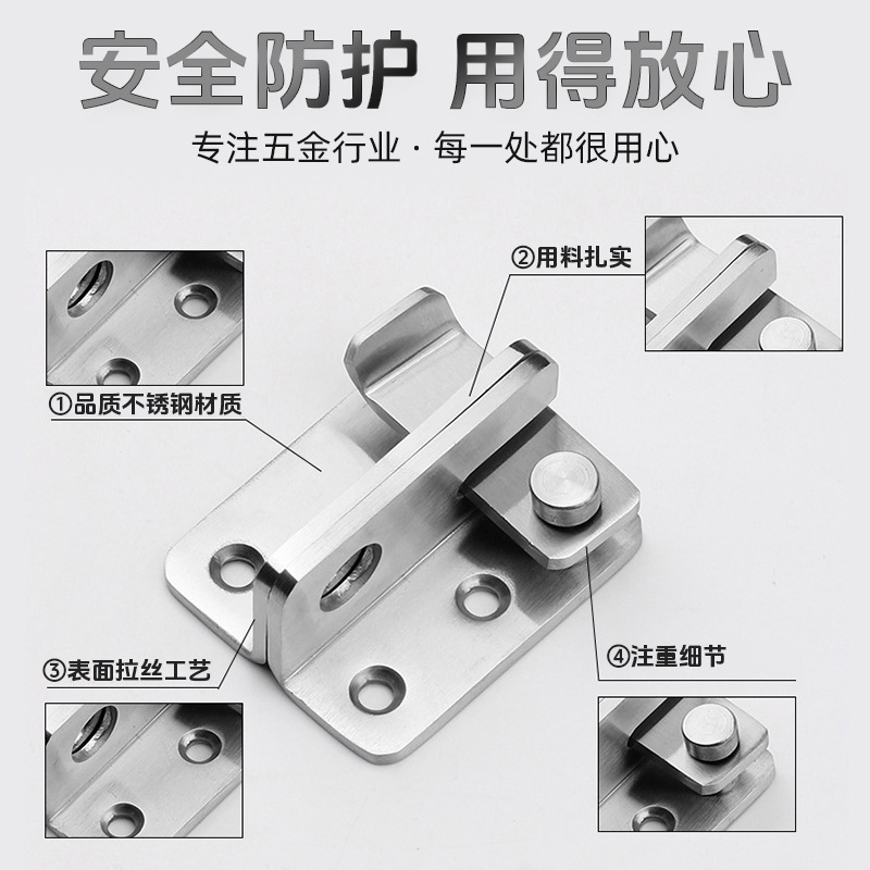 Thickened stainless steel latch, large latch, anti-theft door, wooden door, pet latch, door bolt, lock, escape window padlock Application Scenario