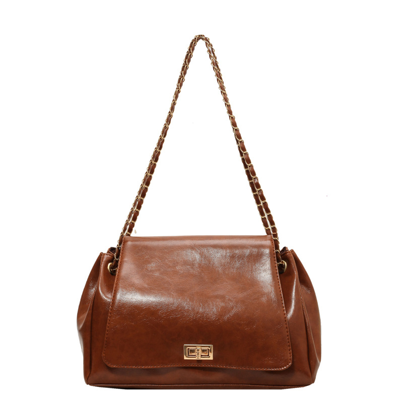 Retro soft pu large-capacity underarm tote bag for women 2023 autumn/winter, versatile and simple chain single-shoulder crossbody bag Item Picture