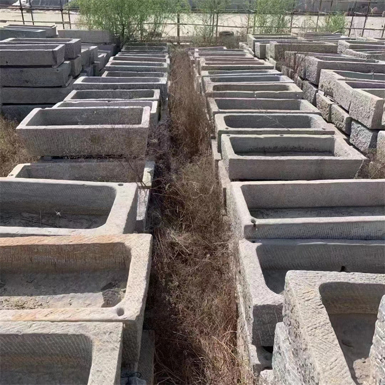 Rural old stone trough manufacturer, antique and aged natural bluestone courtyard washbasin, granite flowing water decorative item Specification drawing