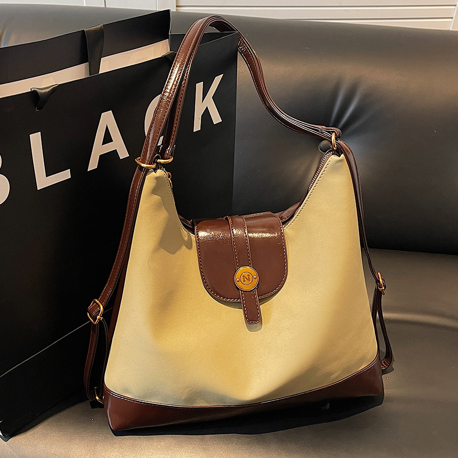 Retro matte tote bag for women, 2024 new style, high-end single-shoulder commuter bag, multi-functional double-shoulder travel backpack full figure
