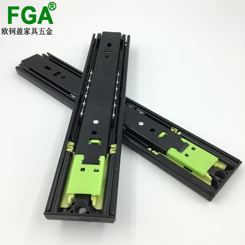 Thickened 45-wide three-section rebound slide rail without handle, push-open drawer guide rail, touch-type rebound steel ball track details Picture