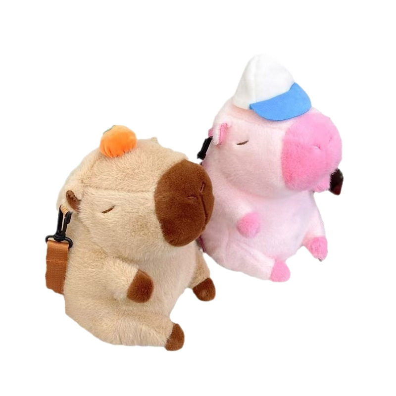 Capibara cute orange Capybara bag children's doll, double-shoulder crossbody backpack as a gift, claw machine doll Item Picture