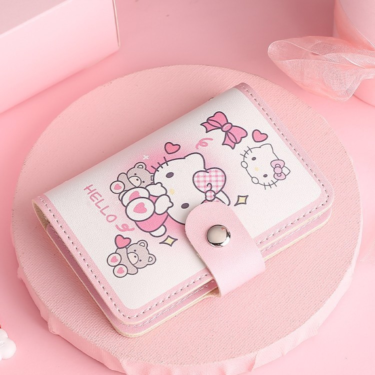 Cute cartoon card case for women, ultra-thin large-capacity anti-demagnetization multi-slot driver's license case, portable and universal snap wallet Application Scenario