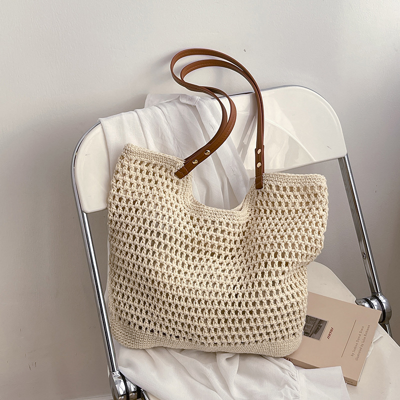 Artistic grid hollowed-out woven bag, women's beach straw woven underarm bag 2025 new style, trendy and versatile casual single-shoulder bag Specification drawing