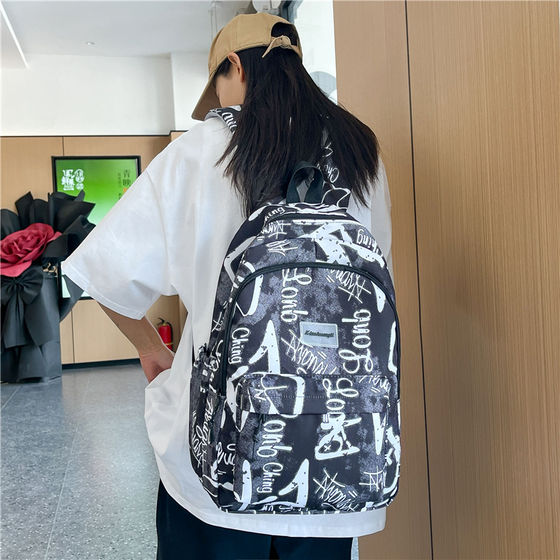New Summer 2025 casual and simple backpack for women, large-capacity backpack for commuting to school, fashionable printed crossbody bag Specification drawing