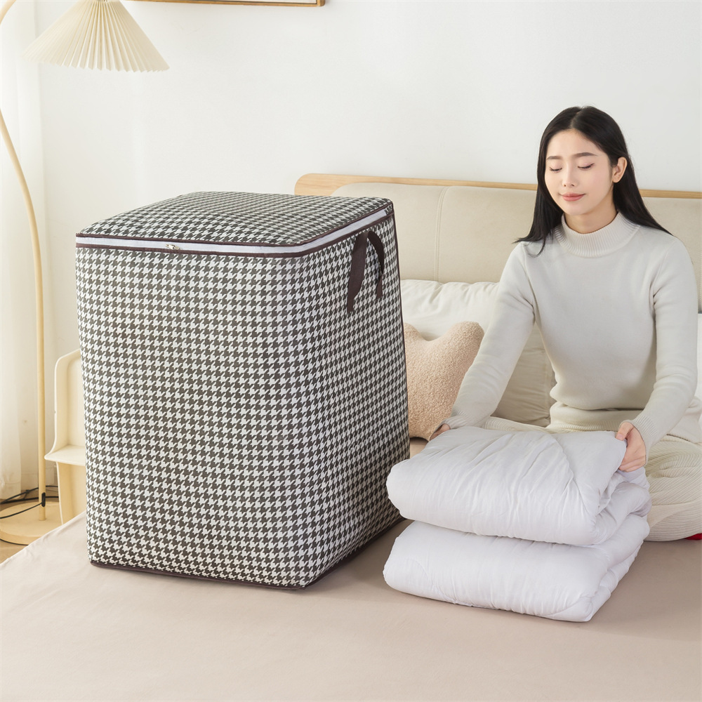Thousand-bird grid clothing storage bags, moisture-proof and dust-proof cotton quilt bags, moving packing storage bags, household large-capacity miscellaneous bags details Picture