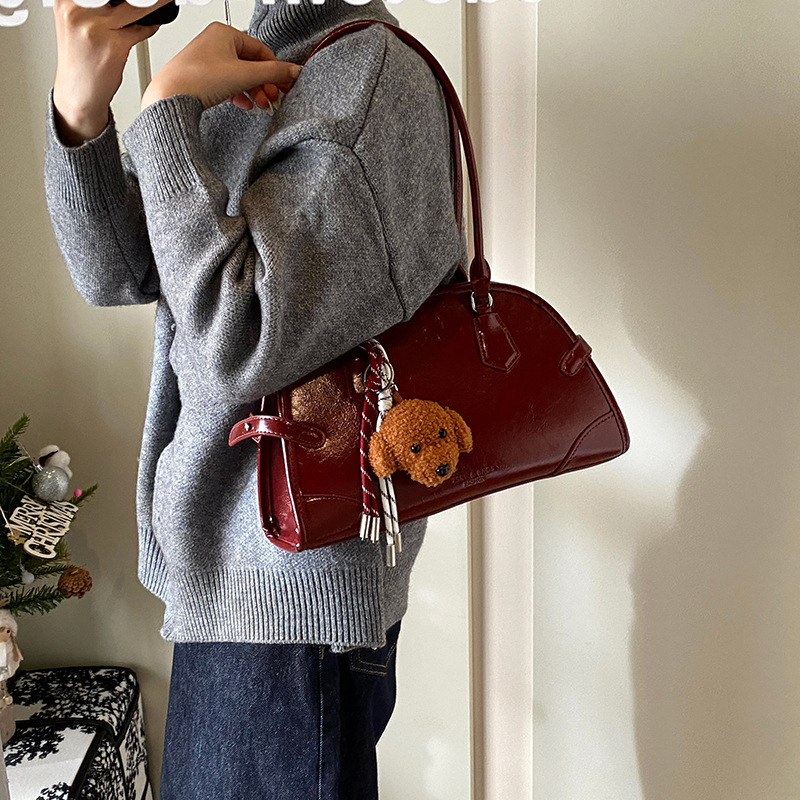 Retro oil-wax leather bowling bag for women, 2024 new style, large-capacity underarm pillow bag, high-end handbag Specification drawing