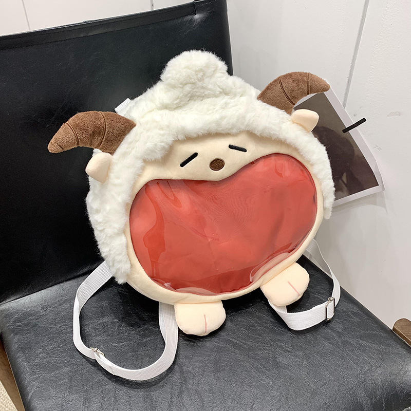 Cartoon-style Japanese-style girl's heart backpack, cute plush doll, student personality, crossbody jelly bag, transparent backpack style full figure
